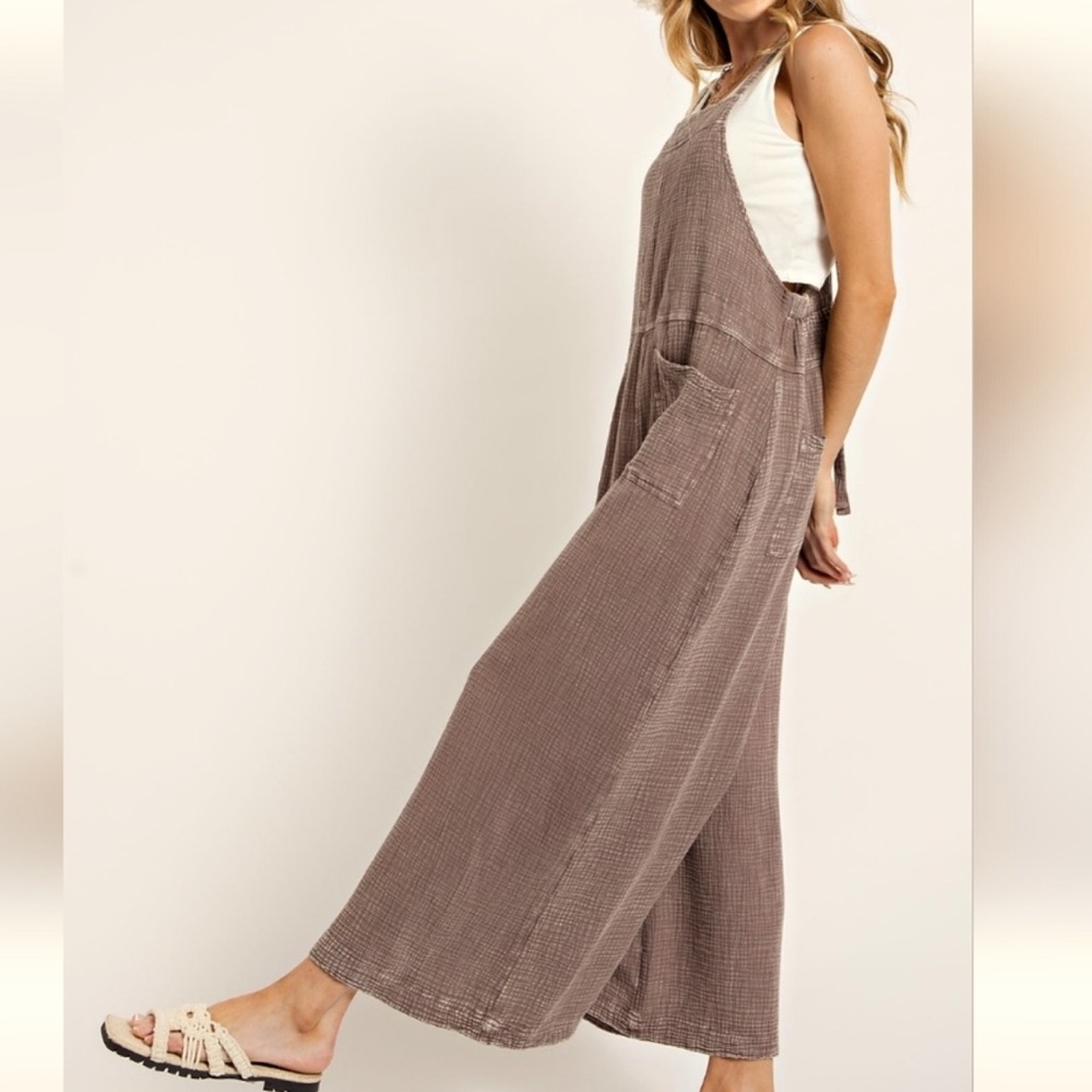 Easel Washed Mushroom faded Overalls New Tie Back Boho
